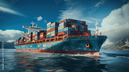 Navigating the Seas: A Mighty Container Cargo Ship Sets Sail, generative ai