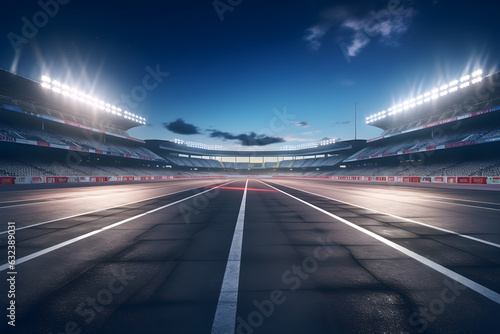 asphalt racing track and illuminated race sport at stadium evening arena and spotlight  AI generate