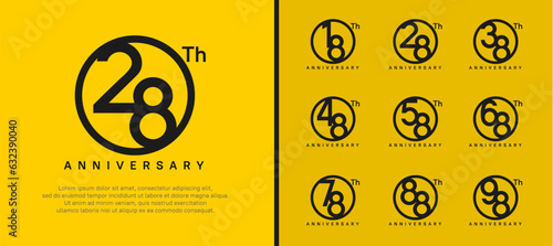 set of anniversary logo black color number in circle and black text on yellow background for celebration