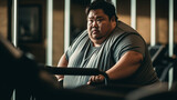 肥満・太った男性がスポーツジムでダイエット・トレーニング（Generative AI） 