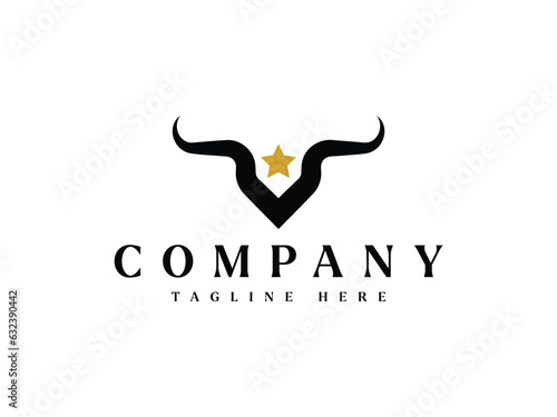minimal stylish bull head with star logo design