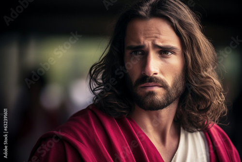 Fototapeta Jesus wearing a red sash during the Betrayal by Judas Iscariot, who identifies J