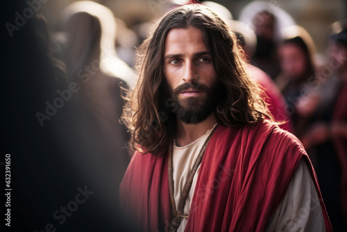Fototapeta Jesus wearing a red sash during the events of the Denial of Peter in the Bible,
