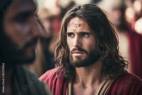 Fotografia, Obraz Jesus wearing a red sash during the events of the Denial of Peter in the Bible,