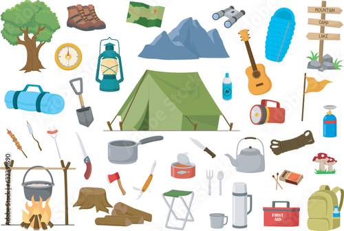 Set of camping equipment collection