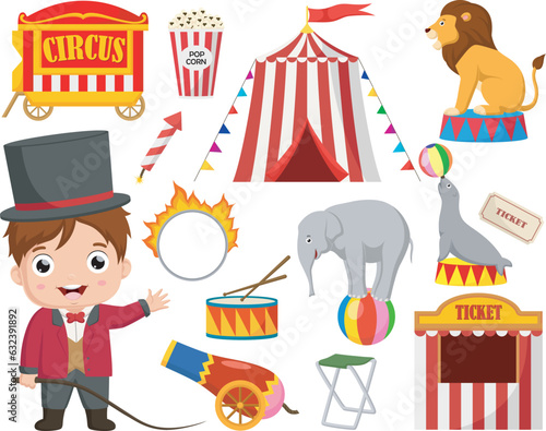 Cute tamer cartoon with circus elements