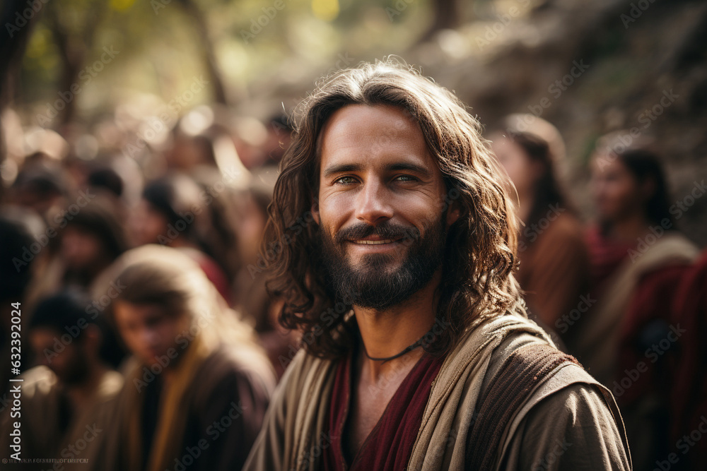 Jesus wearing a red sash during the Sermon on the Mount in the Gospel ...