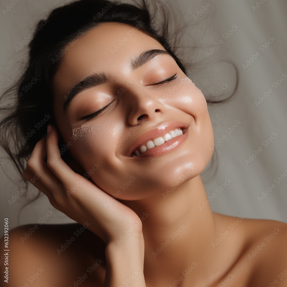 Illustration of a woman using a face mask or cream Illustration of a woman using a face mask or cream