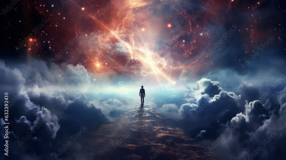 Cosmic Wanderlust: A Lone Explorer Amidst Nebulae