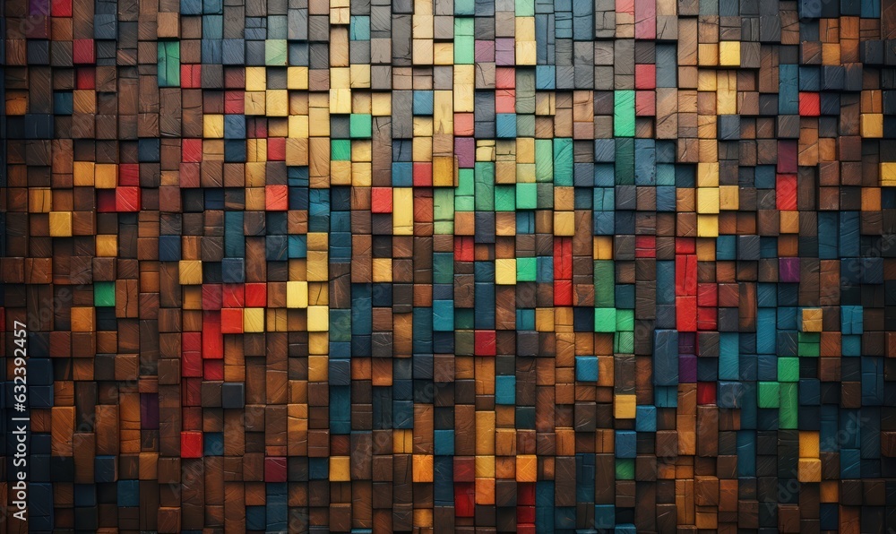 Colorful wood cube wall texture background.