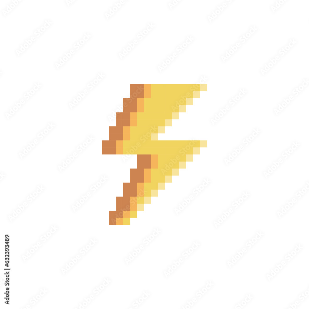 Shape of a yellow lightning bolt, pixel art symbol