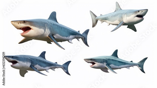 Shark fish isolated white background. Set of shark icture