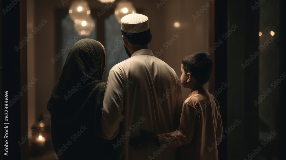 Muslim family view mosque. muslim family eid greetings back view, Jumma Mubarak Muslim family view mosque. muslim family eid greetings back view, Jumma Mubarak