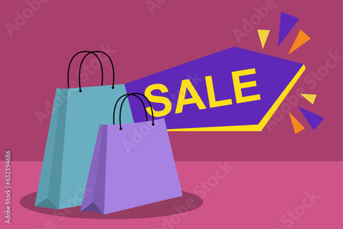 Vector de bolsas de compras, vector de venta, ilustración de promociones, gran oferta