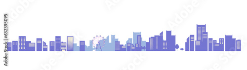 青紫色のシンプルな夜の街並みのシルエットのイラスト素材　背景イラスト　都市景観