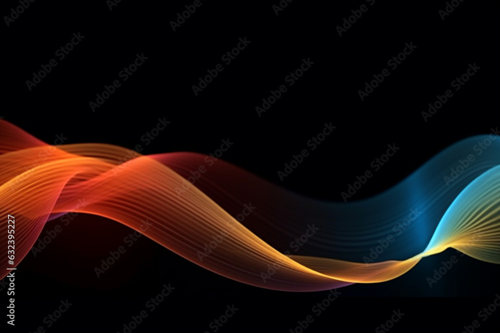 Fototapeta premium Colorful wave lines of light on a black background. Generative AI