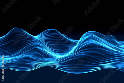 Blue river ocean wave layer background with neon light effects 3D. Generative AI © Basit