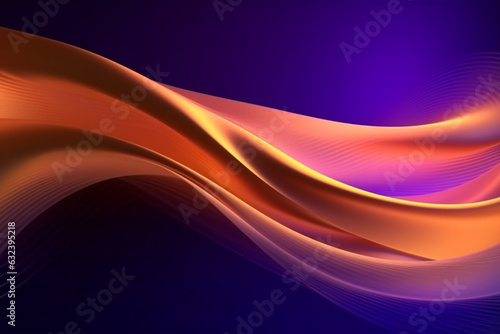 Abstract Background with 3D Wave Bright Gold and Purple Gradient Silk Fabric. Generative AI
