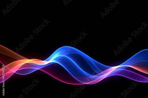 Colorful wave lines of light on a black background. Generative AI