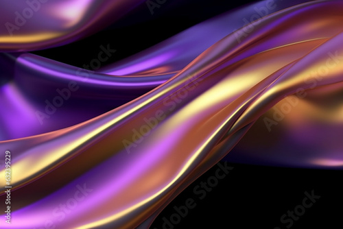 Abstract Background with 3D Wave Bright Gold and Purple Gradient Silk Fabric. Generative AI