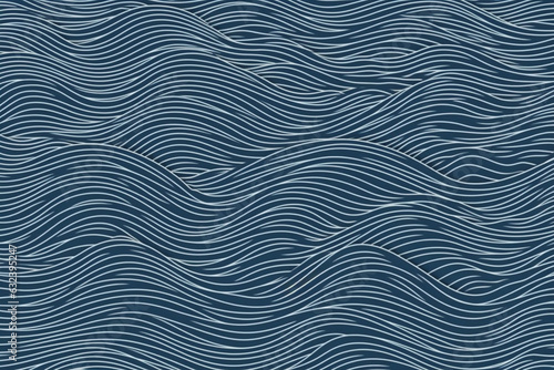 Blue water wave line pattern background. Japanese style concept. Generative A