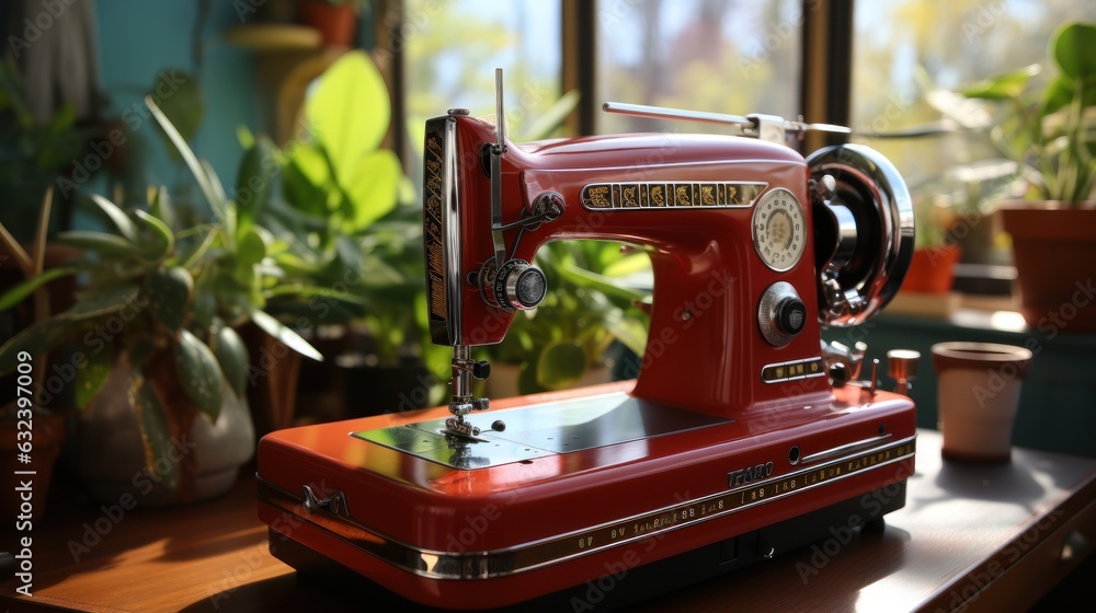Nostalgic Stitches: Exploring the Vintage Sewing Machine, generative ai - obrazy, fototapety, plakaty 