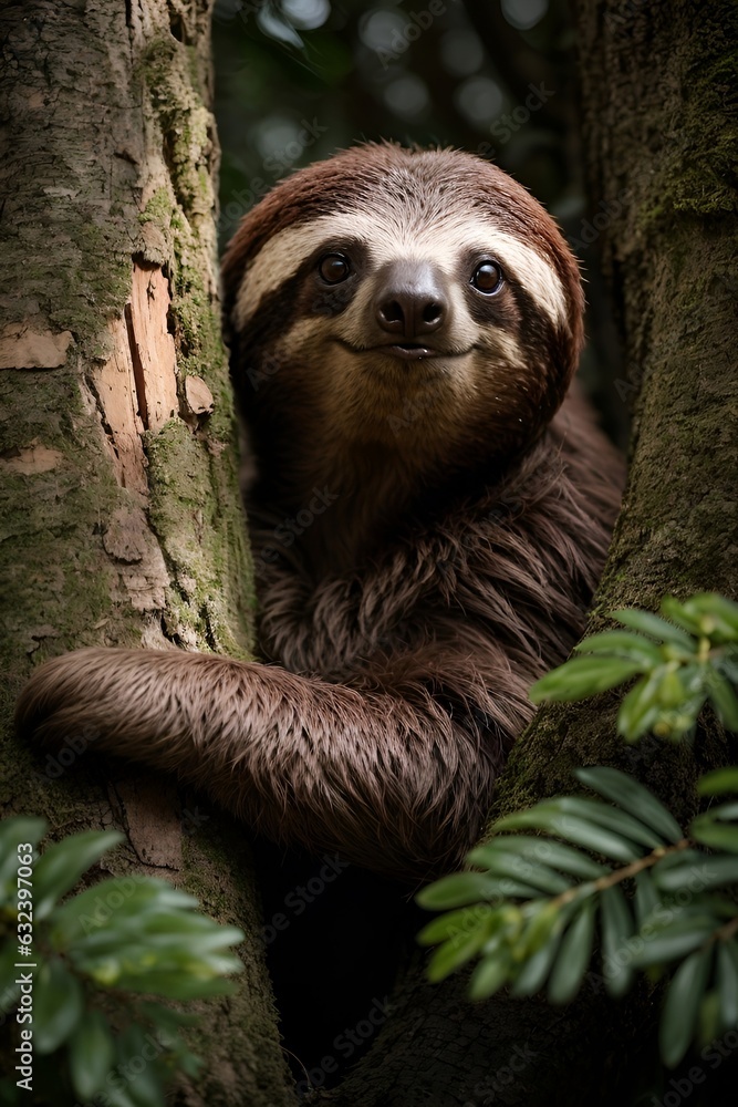 Fototapeta premium A sloth climbing a tree