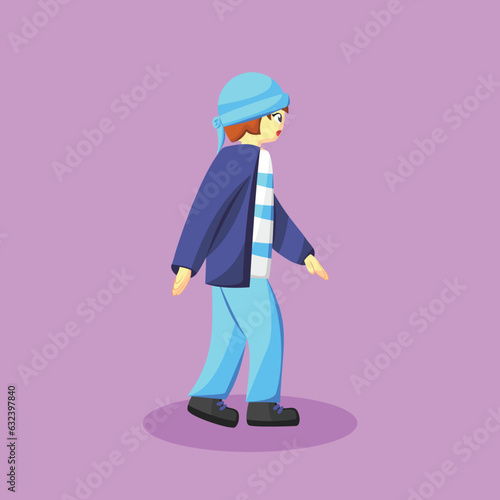 Child in Blue Pirate Outfit Costume Cute Halloween Vector
