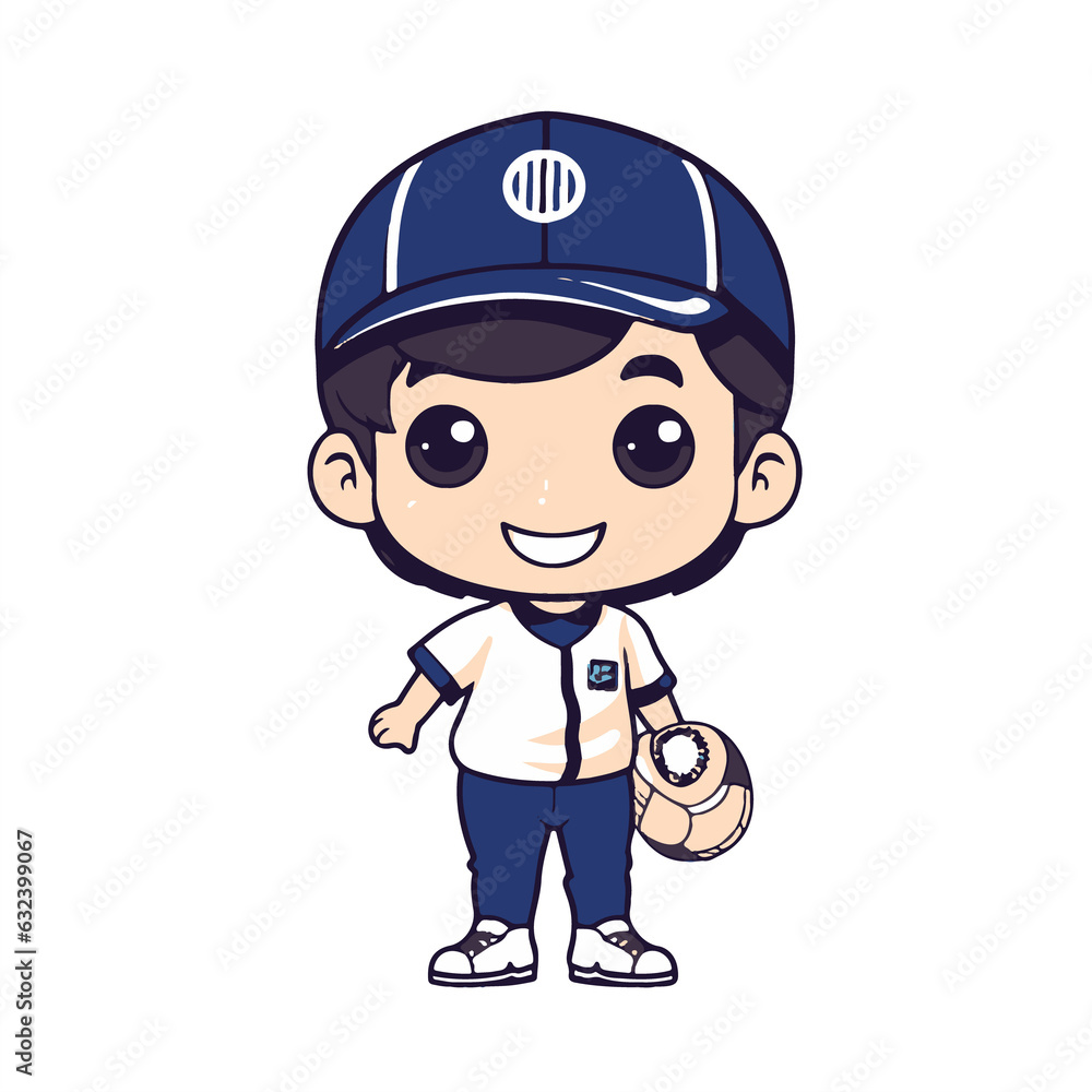 Baseball player in uniform with ball. cartoon flat style illustration. Generative AI Baseball player in uniform with ball. cartoon flat style illustration. Generative AI