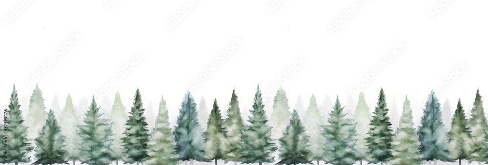 Obraz premium Seamless pattern with foggy spruce forest. Fir trees isolated on white background.