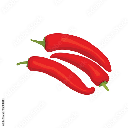 Vector illustration of red hot chili pepper realistic in flat cartoon stle. Red hot chili pepper lay on white background with shadow for labels and logo design. Single or group chili pepper.