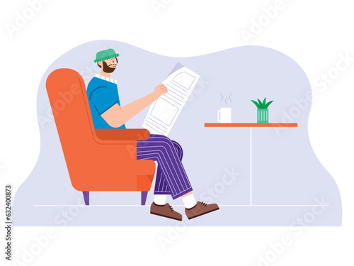 Flat sunday morning vector cartoon illustration. Concept of a good morning and a good start to the day. Sunday morning beautiful day design illustration