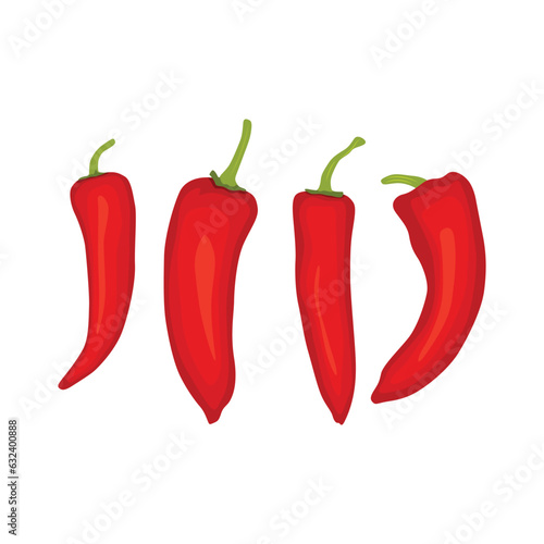 Vector illustration of red hot chili pepper realistic in flat cartoon stle. Red hot chili pepper lay on white background with shadow for labels and logo design. Single or group chili pepper.