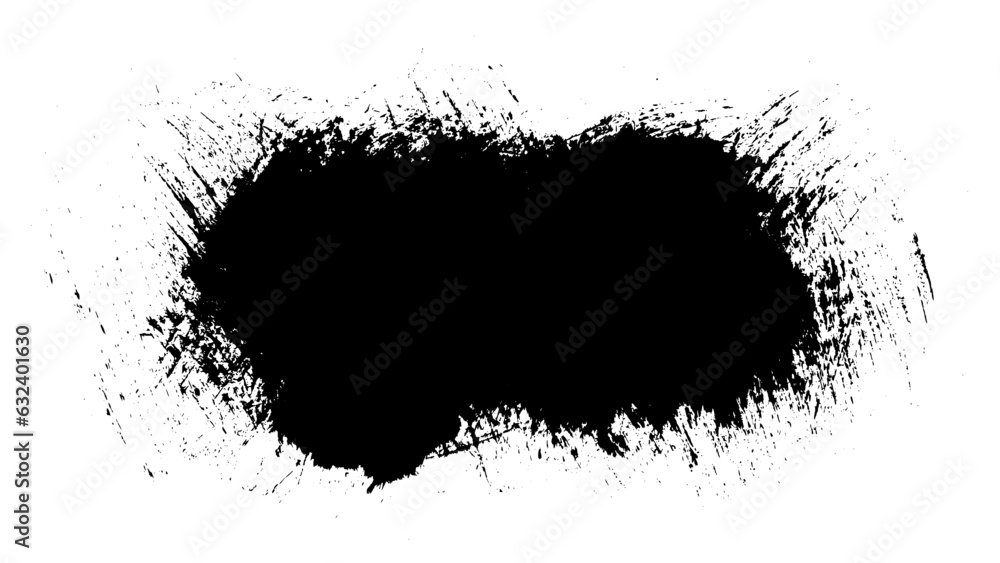Black abstract brush strokes. Ink stain isolated on white background. Grainy textured design elements. Vector illustration, eps 10.