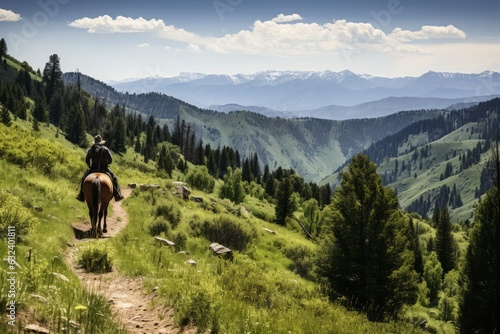 Horse And Rider Exploring A Scenic Mountain, Generative AI