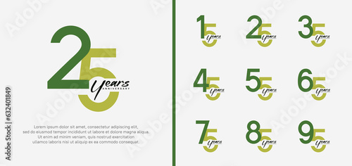 set of anniversary logo green color number on white background for celebration