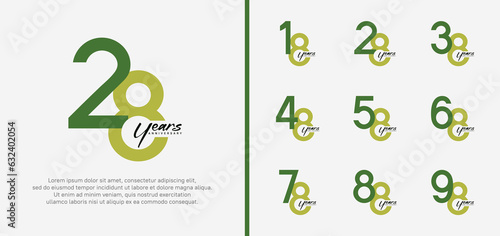 set of anniversary logo green color number on white background for celebration photo