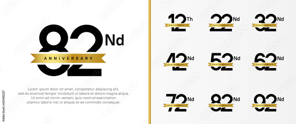 set of anniversary logo black color number and golden ribbon on white background for celebration set of anniversary logo black color number and golden ribbon on white background for celebration