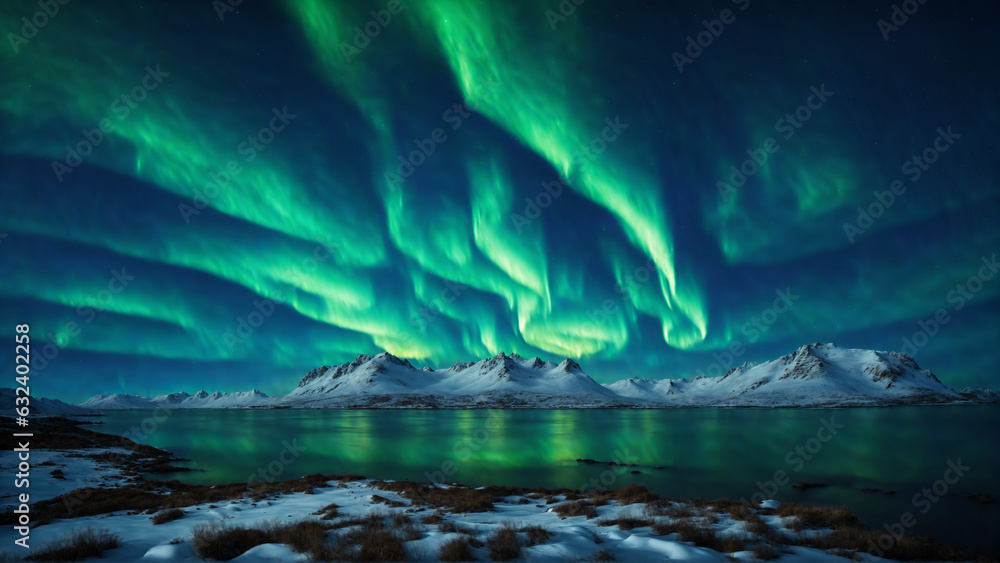 Fototapeta premium aurora over the lake, nordic landscape