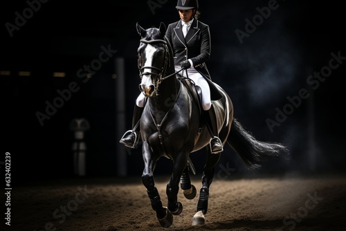 Horse And Rider Performing A Dressage, Generative AI