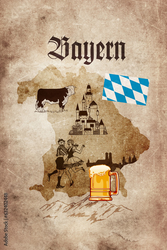 Bayern illustrated vinage map