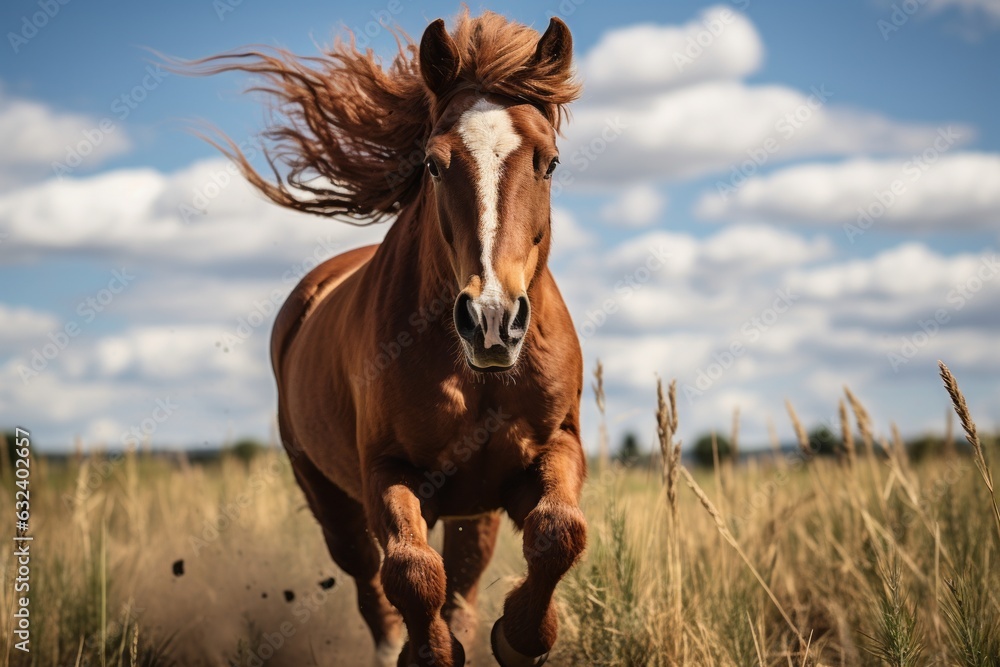 Fototapeta premium Majestic Horse Galloping Freely In A Wilderness, Generative AI