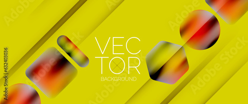 Dynamic bright colorful geometric elements with fluid gradients, lights, shadows blend in a minimal backdrop, creating captivating composition