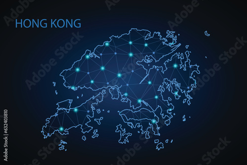 Map of Hong Kong. Wire frame 3D mesh polygonal network line, design sphere, dot and structure. communications map of Hong Kong. Vector Illustration EPS10.