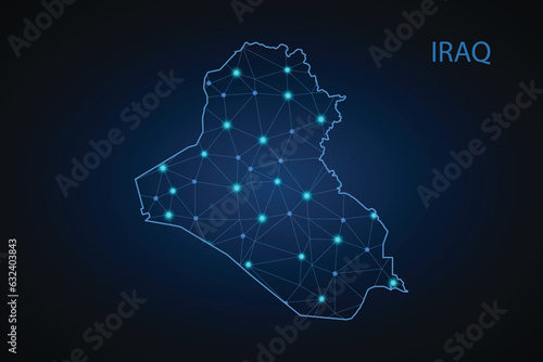 Map of Iraq. Wire frame 3D mesh polygonal network line, design sphere, dot and structure. communications map of Iraq. Vector Illustration EPS10.