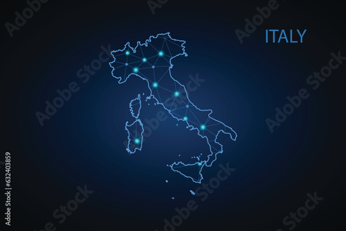 Map of Italy. Wire frame 3D mesh polygonal network line, design sphere, dot and structure. communications map of Italy. Vector Illustration EPS10.