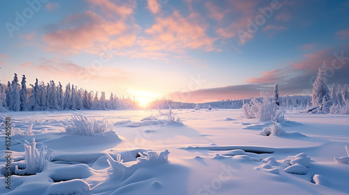 winter landscape with sunrise. taganay national park chelyabinsk