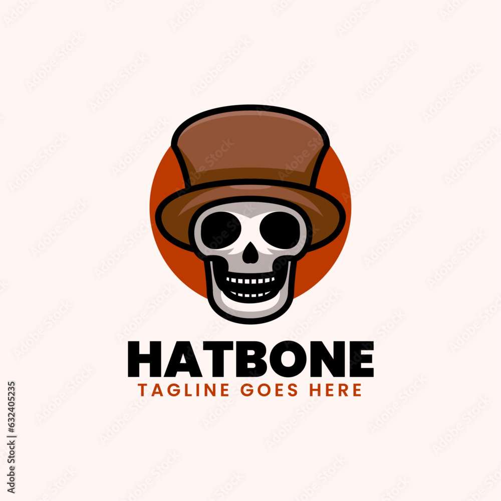 Vector Logo Illustration Hat Bone Mascot Cartoon Style.