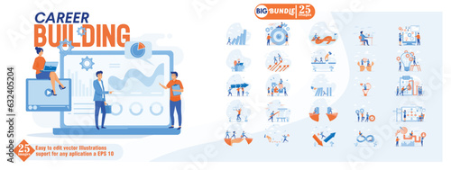 Career building concept illustration, collection of male and female business people scenes in the career building scene. mega set flat vector modern illustration