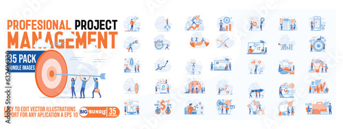 Professional project management concept illustration, collection of male and female business people scenes in the professional project management scene. mega set flat vector modern illustration